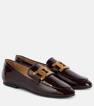 Tod's Kate Patent Leather Loafers In Burgundy