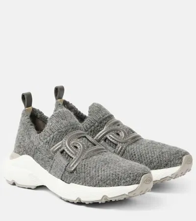 Tod's Knitted Sneakers In Grey