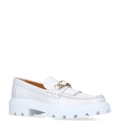 Tod's Leather Gomma Frangia Loafers In White