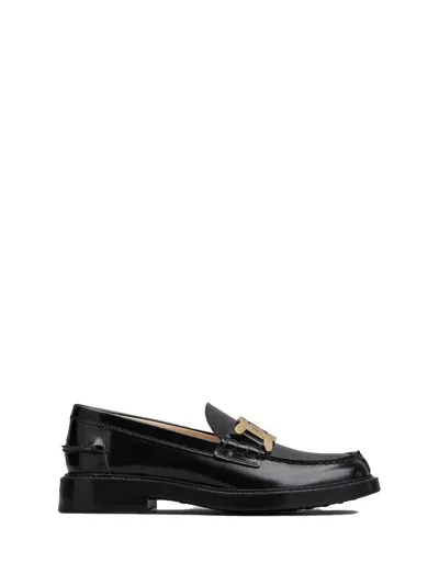 Tod's Leather Moccasin With Logo Plaque In Black