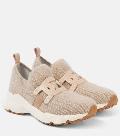 Tod's Chain-embellished Woven Sneakers In Neutrals