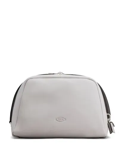 Tod's Logo-debossed Leather Clutch Bag In Grey