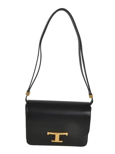 Tod's Logo Flap Shoulder Bag In Black