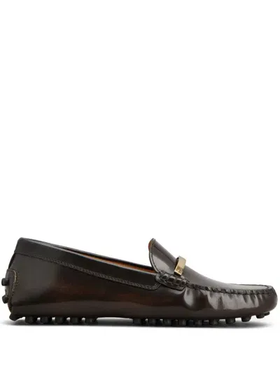 Tod's Logo-plaque Leather Loafers In Brown