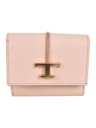 Tod's Logo Tri-fold Button Snap Wallet In Beige