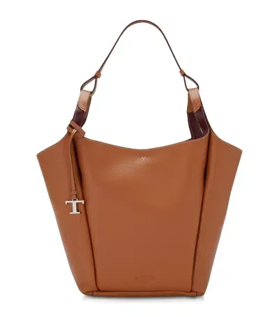 Tod's Medium Leather Tote Bag In Beige