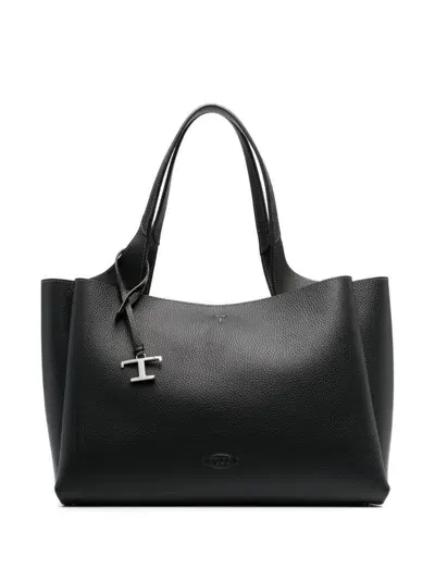 Tod's Medium Tote Bag In Hammered Leather In Black