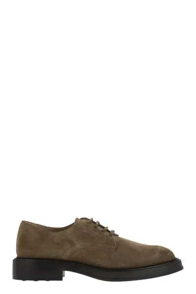 Tod's Suede Lace-up Derby Dress Shoes In Beige