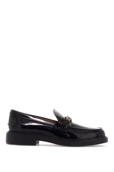 Tod's Metal Logo Loafers With Metal Detailing In Black