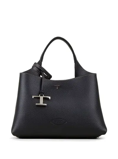 Tod's Micro Black Handbag With Embossed Logo And T Timeless Pendant In Grain Leather Woman