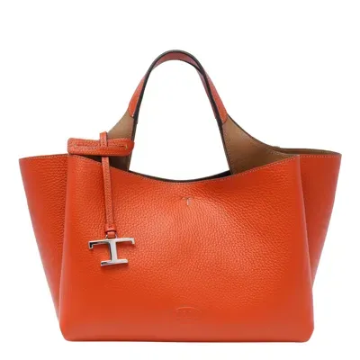 Tod's T Timeless Mini Leather Tote Bag In Naranja