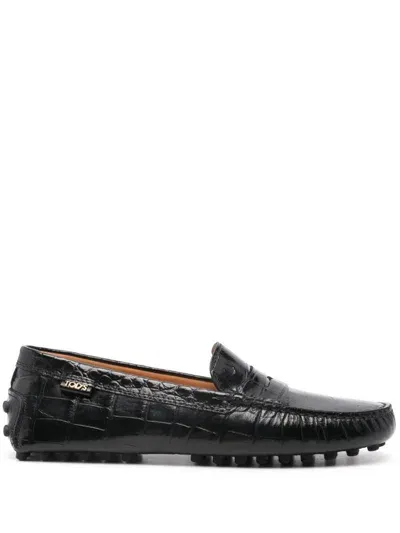 Tod's Mocassino Gommino Stampa Coccodrillo In Black