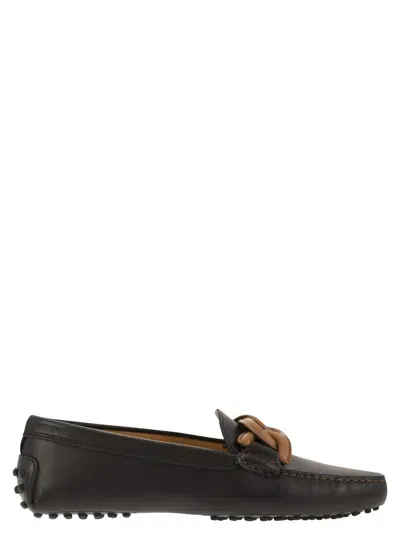 Tod's Moccasin With Leather Chain In Black