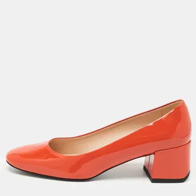 Pre-owned Tod's Orange Patent Leather Block Heel Pumps Size 38.5