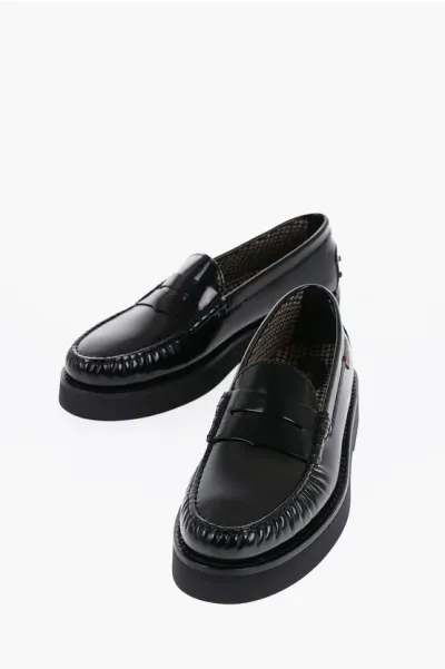 Tod's Patent Leather Penny Loafers In Black