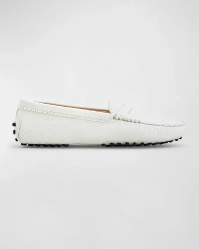 Tod's Pebbled Penny-front Gommini Moccasin In White