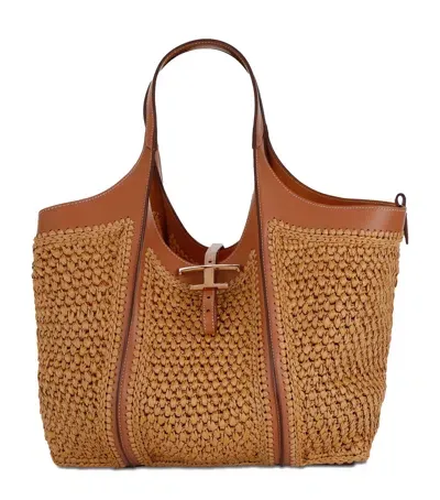 Tod's Raffia Timeless Shopping Bag In Beige