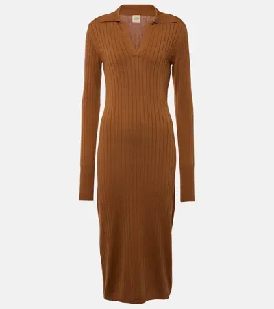 Tod's Ribbed-knit Silk And Cotton Midi Dress In Neutrals