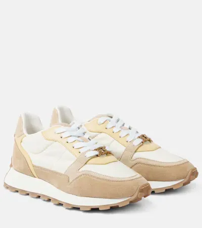 Tod's Runner Suede-trimmed Sneakers In Beige