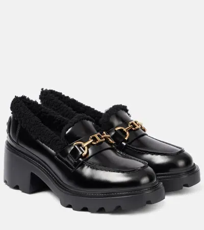 Tod's Loafers Aus Leder Mit Shearling In Schwarz