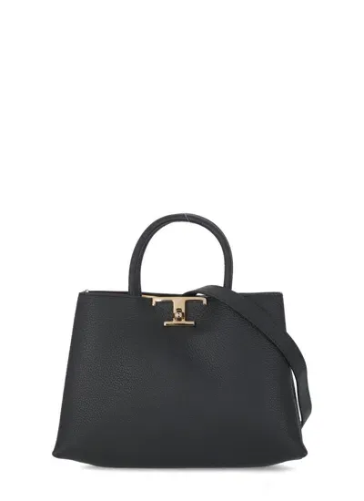 Tod's T Timeless Leather Tote Bag In B999 Nero