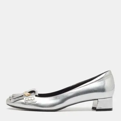 Pre-owned Tod's Silver Leather Fringe Detail Loafer Pumps Size 39