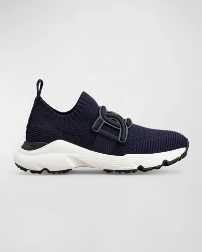 Tod's Stretch Knit Chain Runner Sneakers In Blau