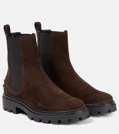 Tod's Suede Chelsea Boots In Brown