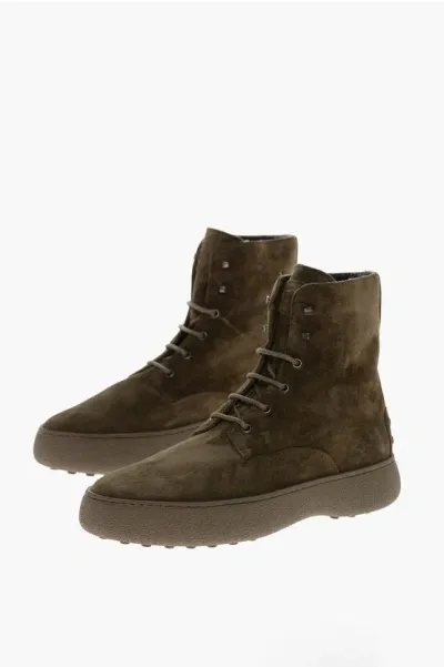 Tod's Suede Lace-up Ankle Boots With Debossed Logo