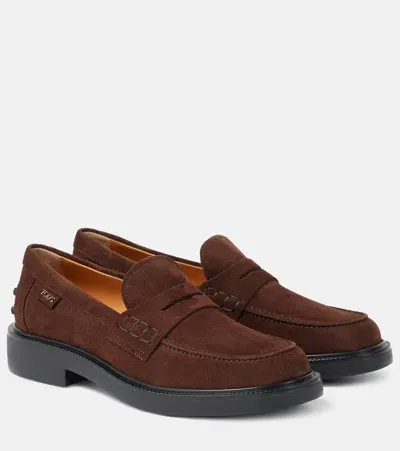 Tod's Suede Penny Loafers In Brown