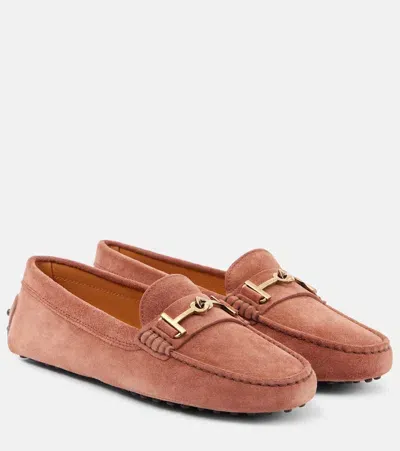 Tod's T-ring Suede Loafers In Brown