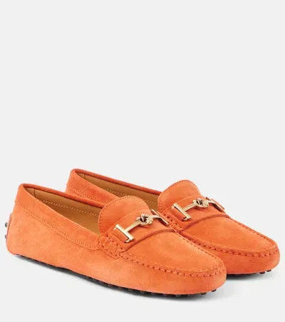 Tod's T-ring Suede Loafers In Red