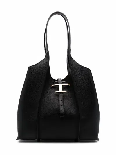 Tod's T Timeless Shopping Bag In Leather Small In Nero