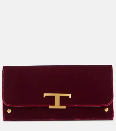 Tod's T Timeless Small Velvet Wallet On Chain In Burgundy