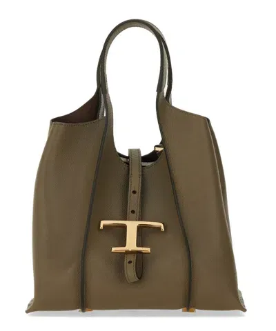 Tod's T Timeless Leather Tote Bag In Green