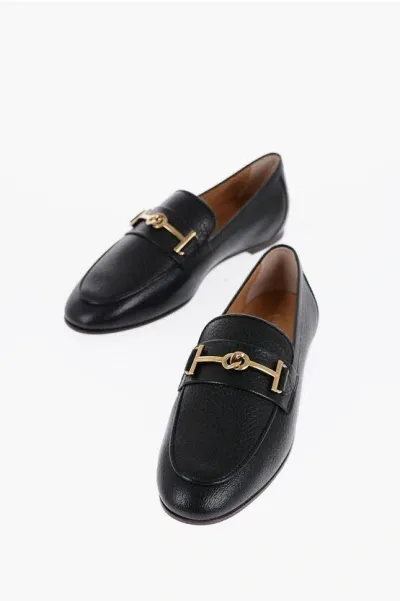 Tod's Textured Leather Bit Loafers With Golde-effect Detail In Black