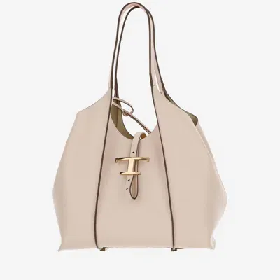 Tod's Timeless Leather Hobo T Bag Small In Nude & Neutrals