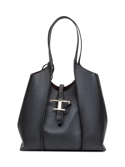 Tod's Hammered Leather Tote In Black