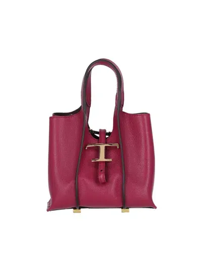 Tod's T Timeless Shopping Bag In Leather Micro In Red