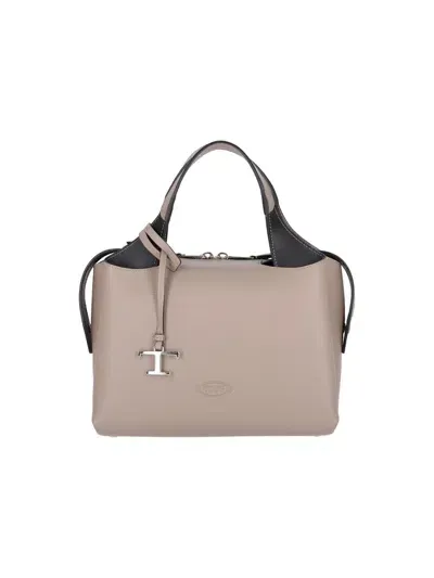 Tod's Boston Logo Detailed Medium Tote Bag In Beige