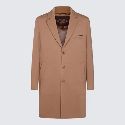 Tod's Camel Wool Casual Jacket In Marrón