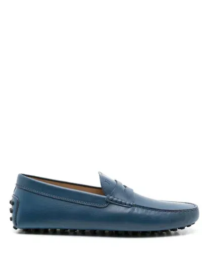 Tod's Navy Blue Leather Loafers In U828