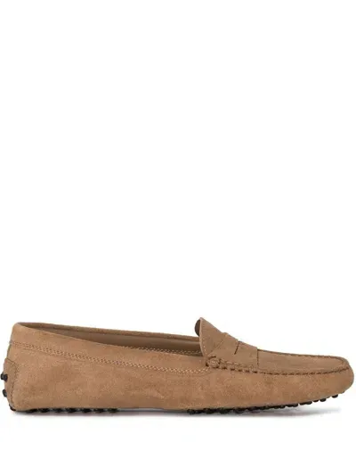 Tod's Gommini Suede Loafers In Beige