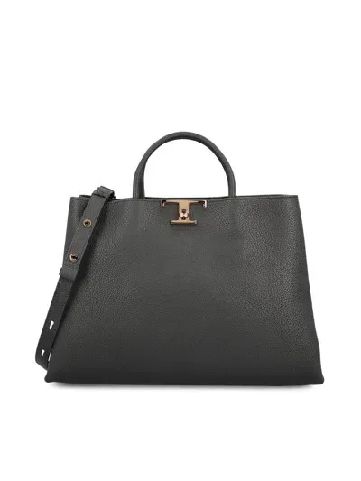 Tod's T Timeless Medium Shopping Bag In Black