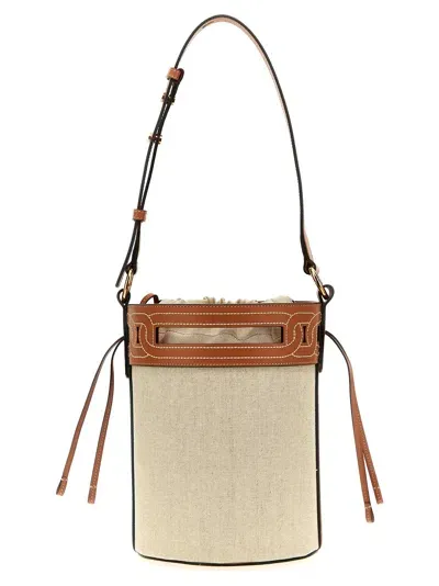 Tod's Leather Canvas Bucket Bag In Mastice Kenia Scuro