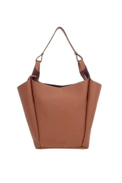 Tod's Logo Stamped Medium Bucket Bag In Brown