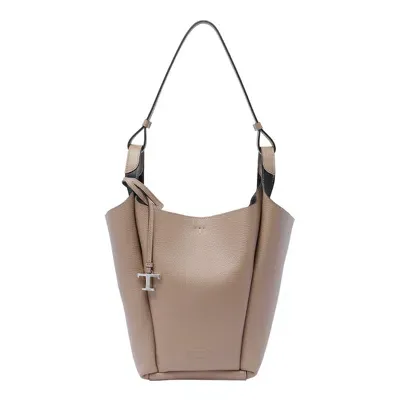 Tod's Logo Debossed Shoulder Bag In Beige