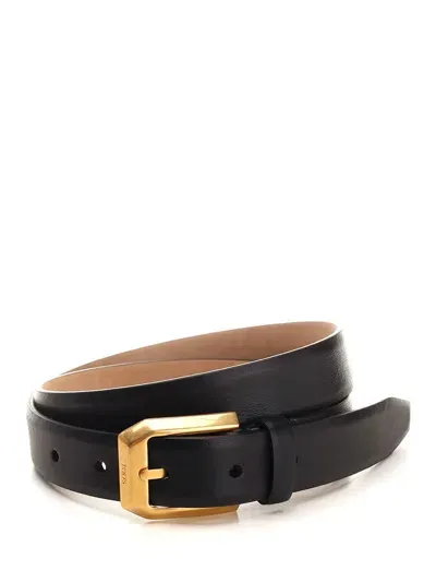 Tod's Logo Engraved Buckle Belt In Black