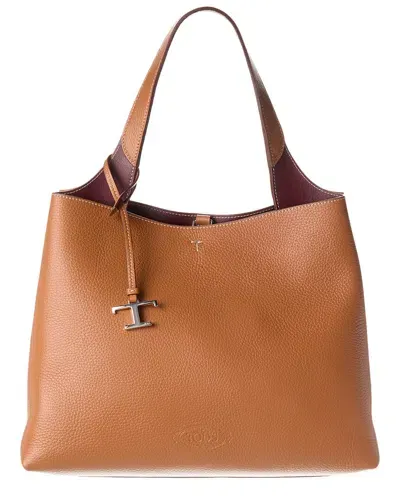 Tod's Medium Leather Tote Bag In Kenia,bordeaux