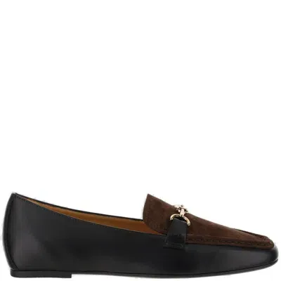 Tod's Leather Loafers With Logo In Schwarz